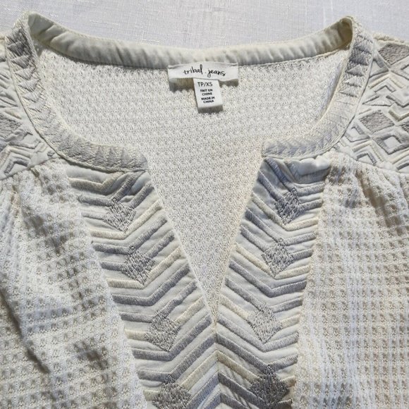 Tribal Jeans Women's Top Size XS‎ Bone Waffle Embroidery Detail Long Sleeve New - Picture 8 of 16